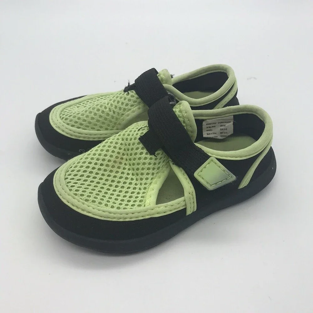 Wonder Nation Girl's size 5-6 Water Shoes Comfort Footbed Neon Green & Black H&L